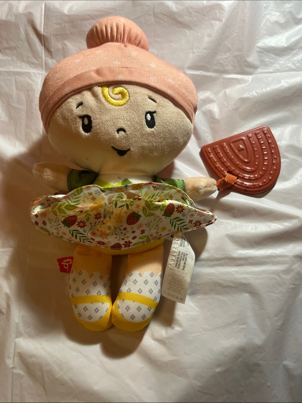 Soft Peach Plush Doll with Teether - Kids Toy